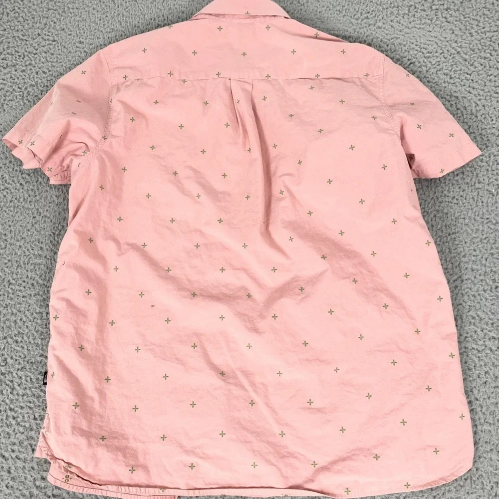 The North Face Shirt Mens XL Pink Geometric Embroidered Short Sleeve Button Up